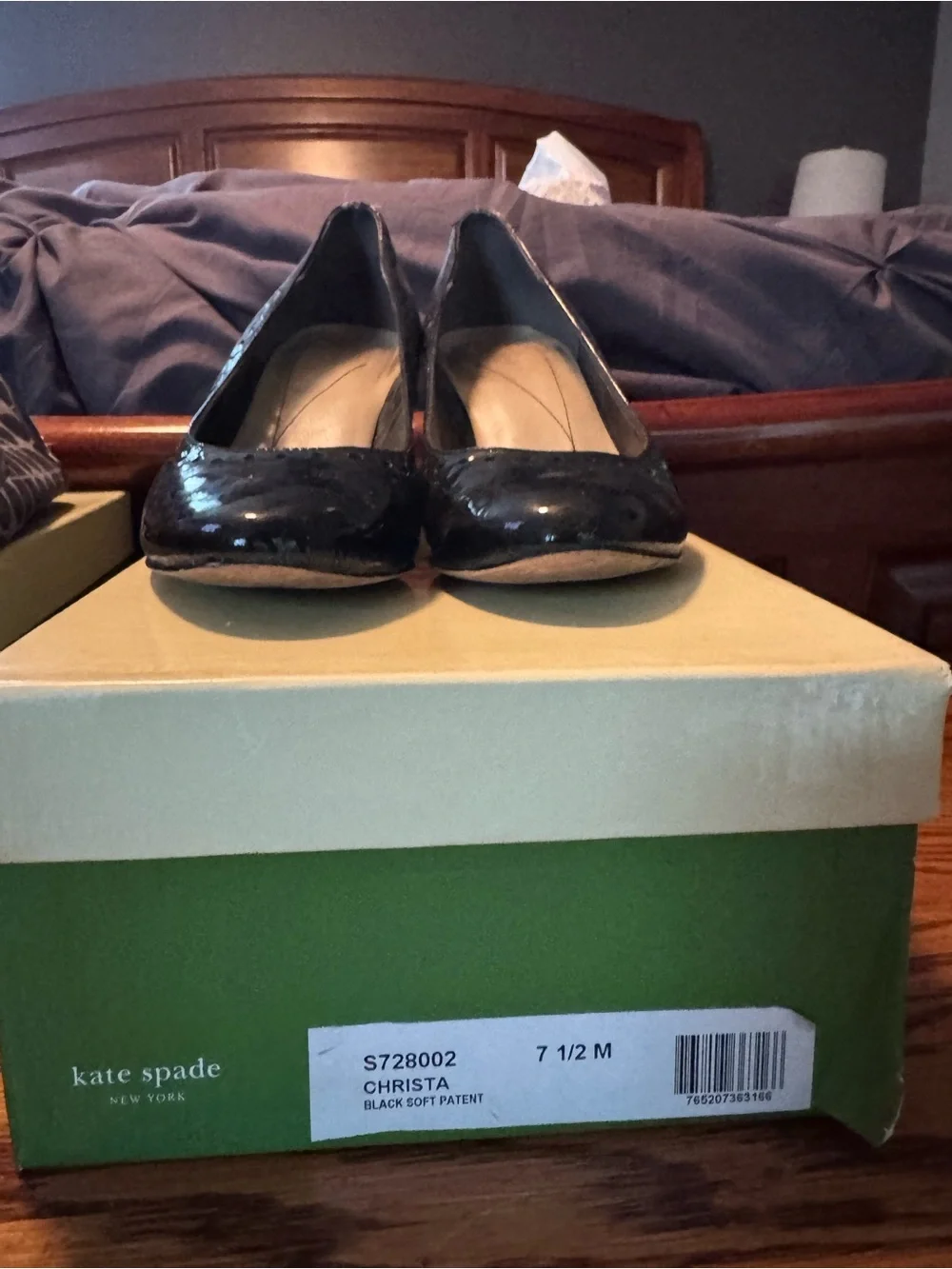 kate spade Black Patent Mid Heel Pumps with Perforated Trim